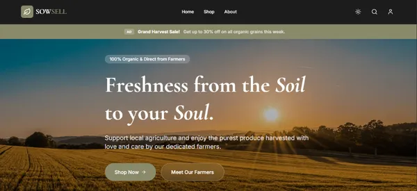 SowSell eCommerce platform dashboard and storefront preview